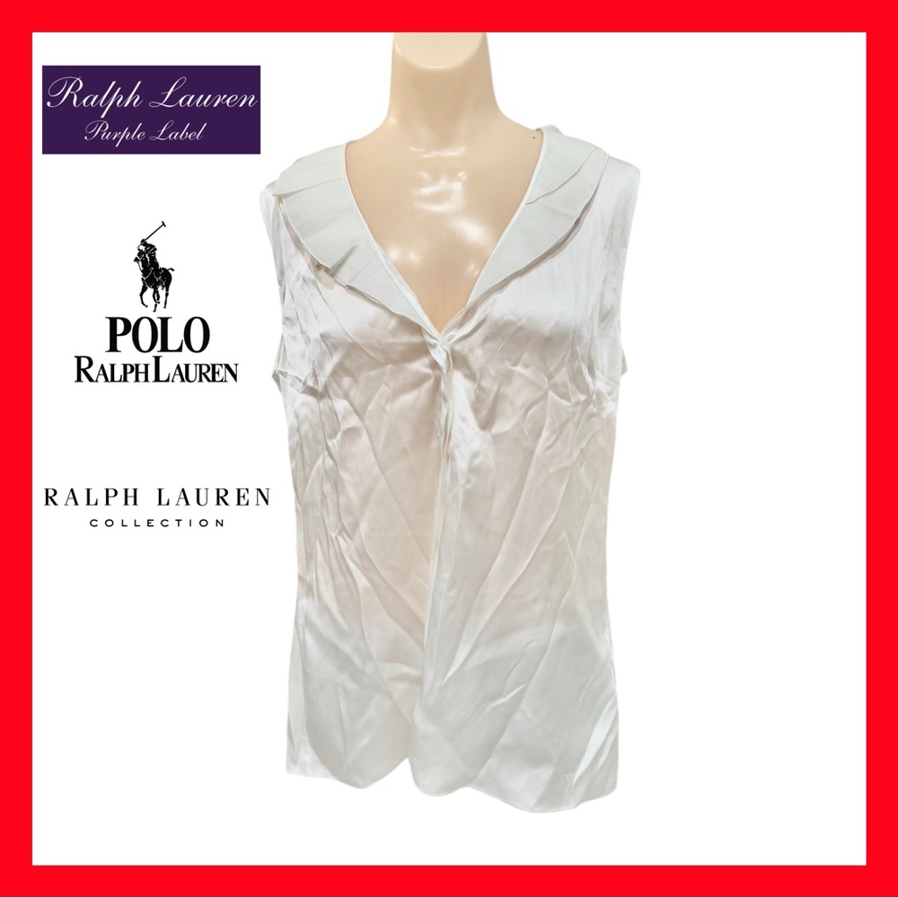 $1190 Ralph Lauren Purple Label Carlynn Ruffle-Trim 100% Silk Blouse Womens